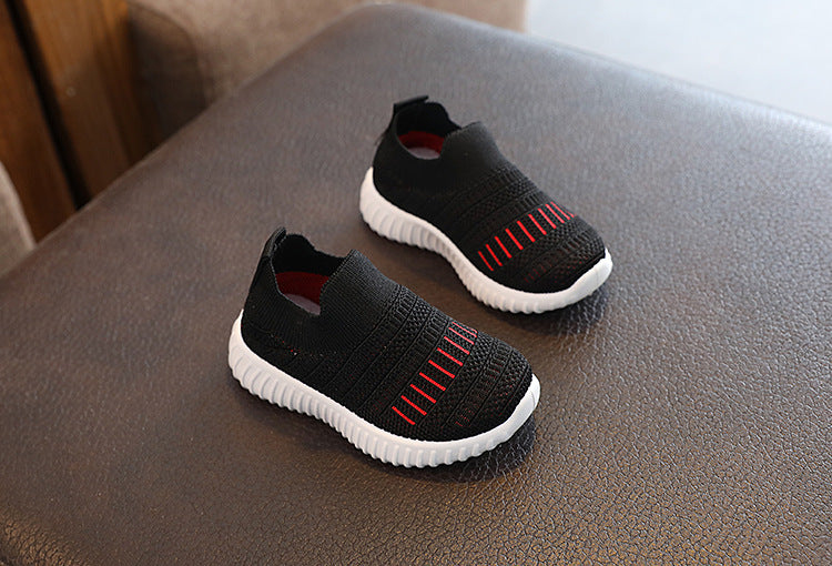 Striped Medium And Large Children Breathable Casual Flying Woven Shoes