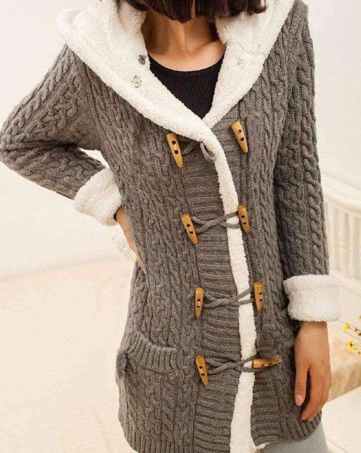 Jacket with hood and fleece winter sweater long sleeves