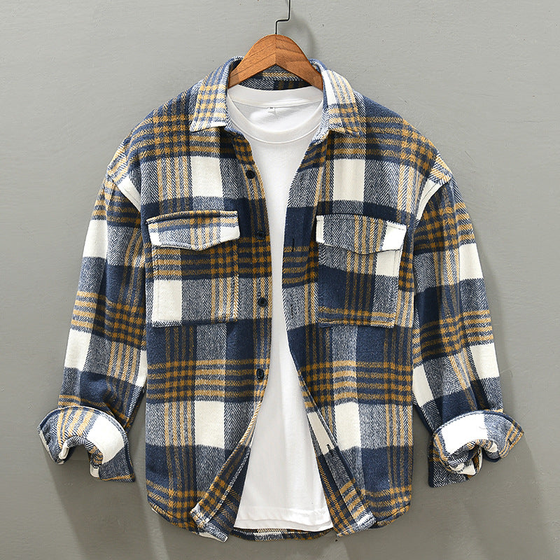 Artistic Casual Autumn And Winter Yellow Plaid Coat Loose Lapels Plus Size Fashion Youth Pop Top