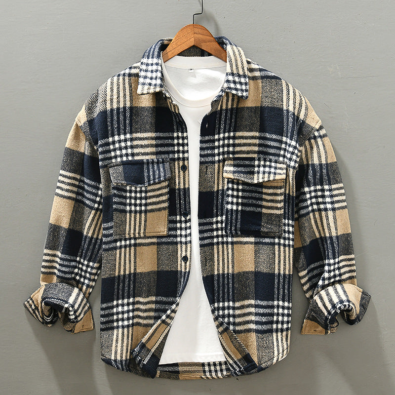 Artistic Casual Autumn And Winter Yellow Plaid Coat Loose Lapels Plus Size Fashion Youth Pop Top