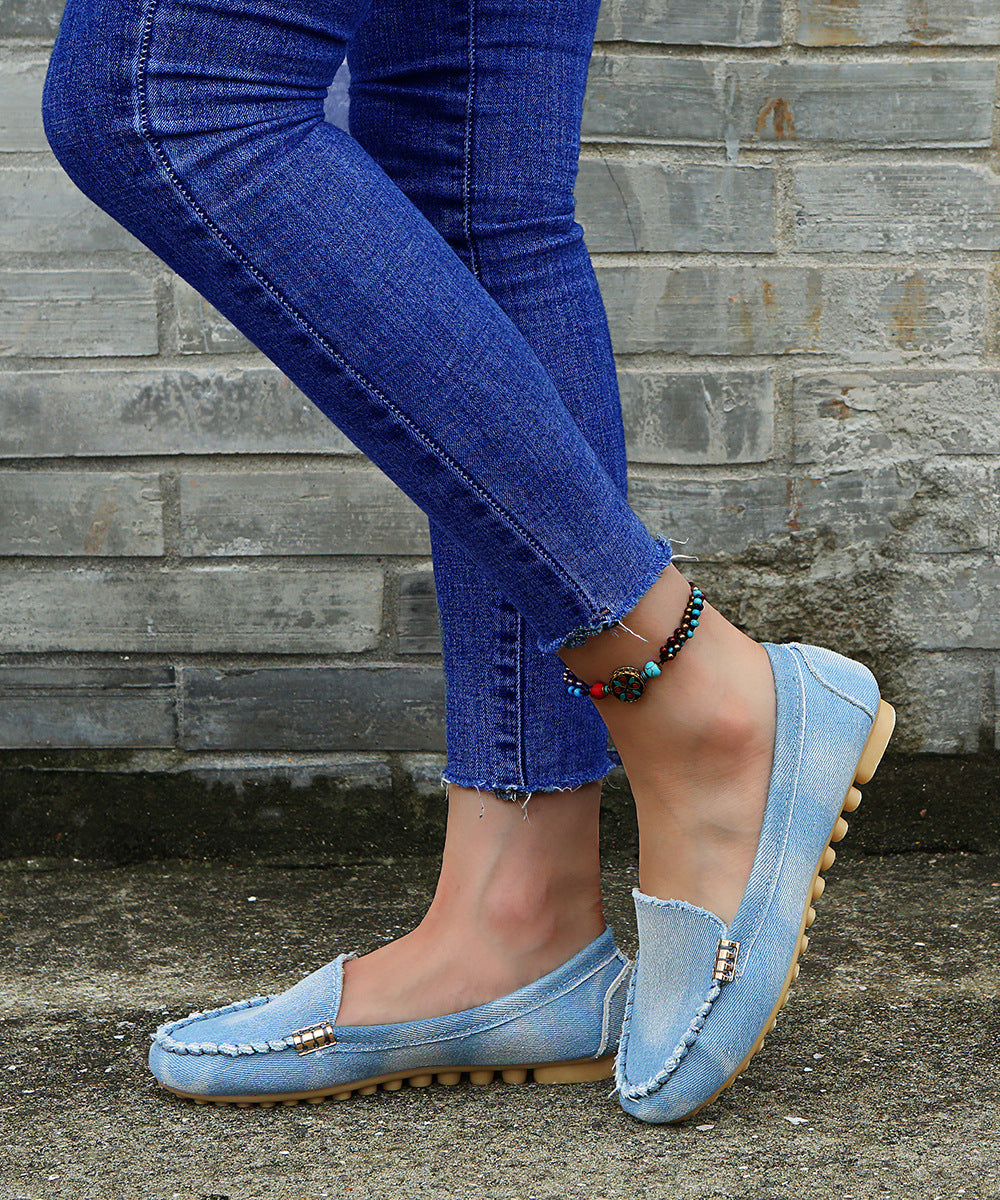 Pure Blue Denim Viscose Shoes Pointed Toe Low-top Shoes