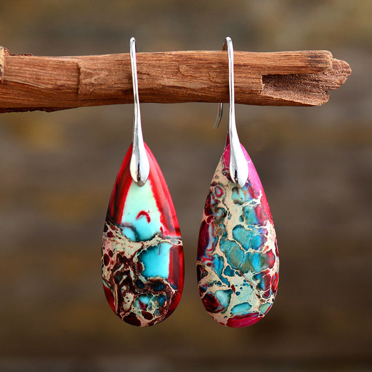 New Bohemian Emperor Stone Water Drop Pendant Earrings