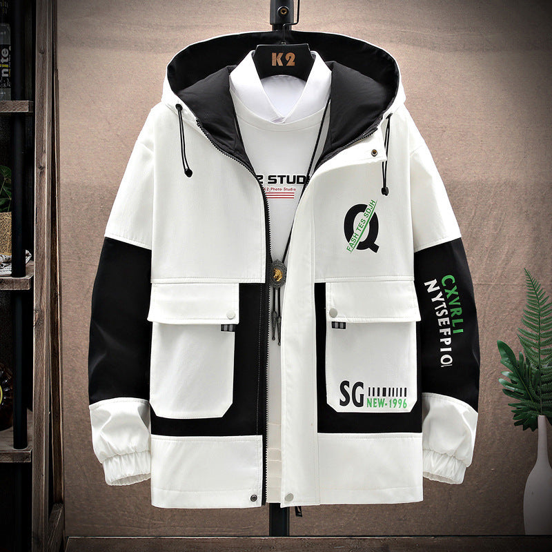Men's Fashion Simple Baggy Casual Jacket Product information: Pattern: solid color Color: white green, light gray, black beige, black green, black white Size: M,L,XL,XXL,XXXL Lining composition: Polyester Fiber (polyester) Fabric name: cotton blend Applic