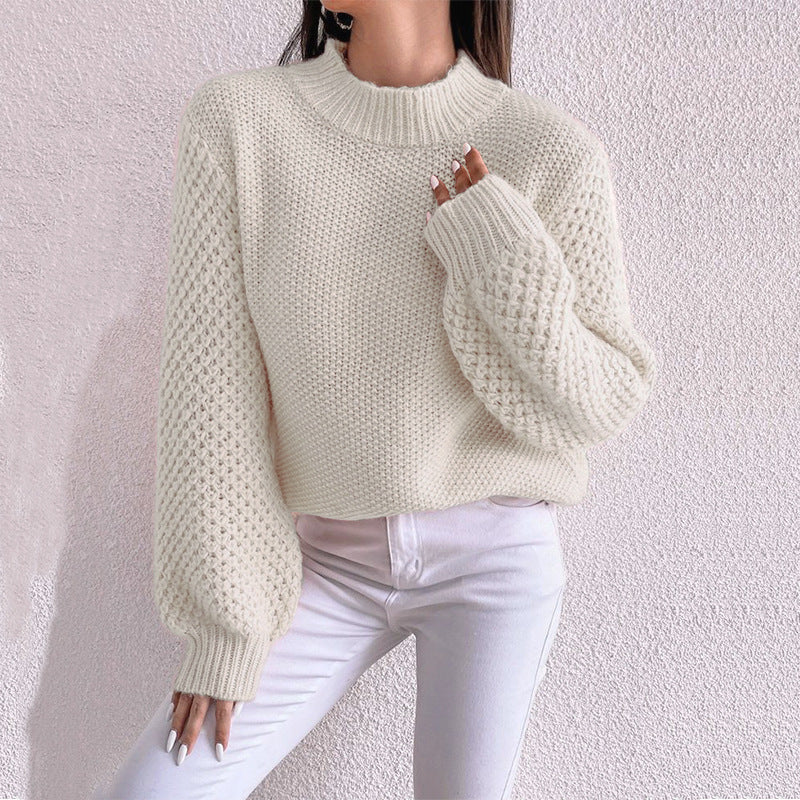 Women's Fashion Autumn And Winter Leisure Long Sleeve Round Neck Pure Color Warm Keeping Sweater