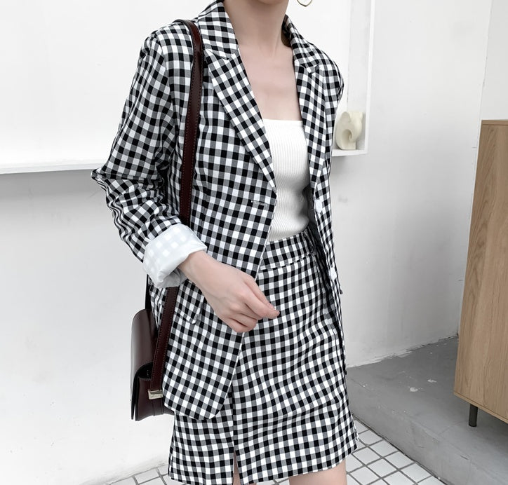 Plaid suit skirt suit