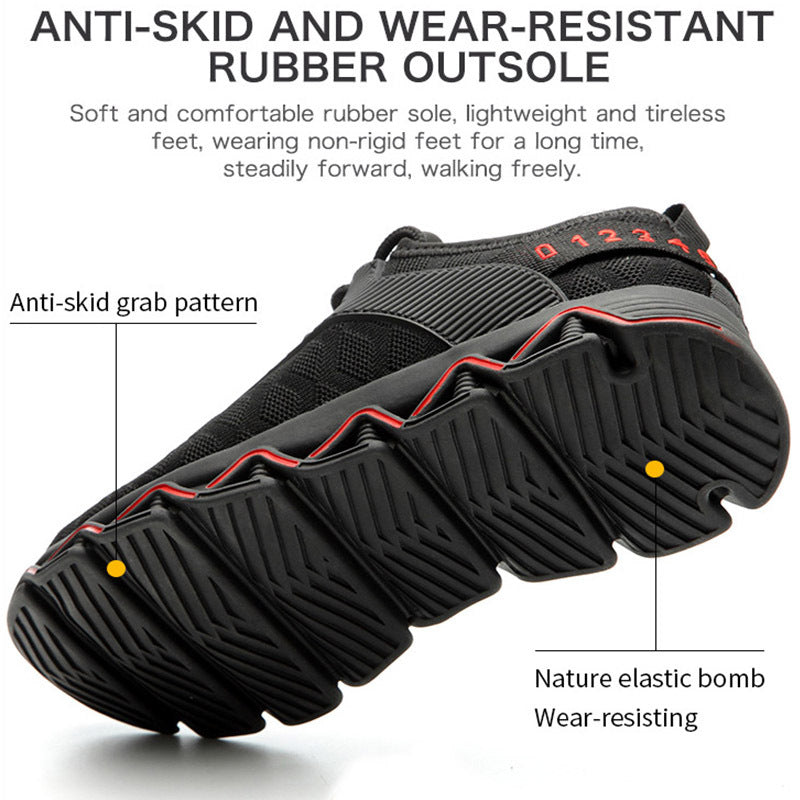 Flying woven mid-top labor protection shoes