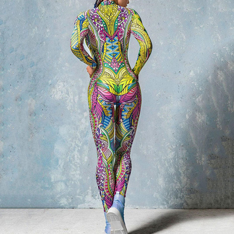 Color Element Digital Printing Cosplay Clothes Women's Clothing Tight Long Sleeve Jumpsuit