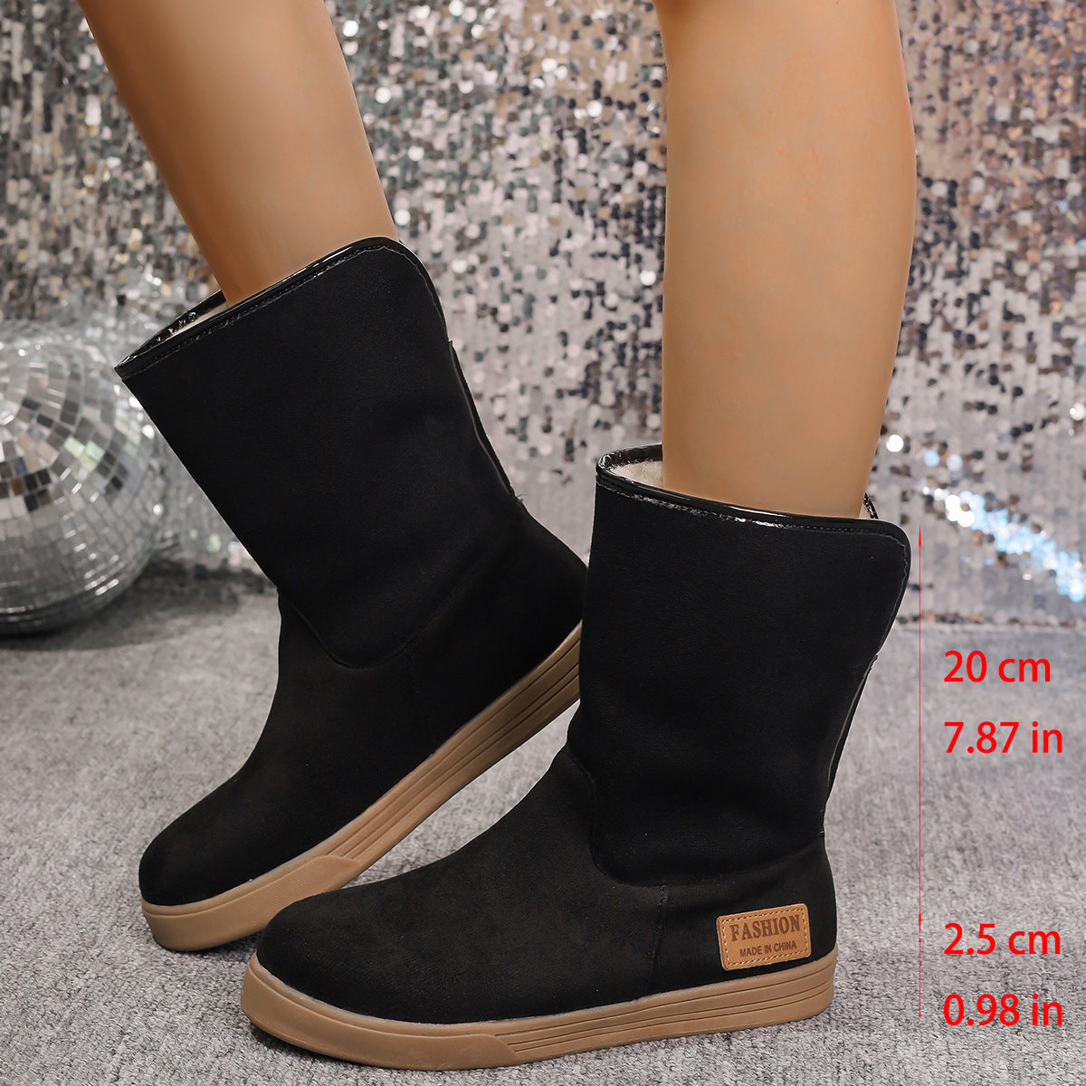 Women's Snow Boots Winter Warm Non-slip Flat Mid-calf Boot Plus Velvet And Thickened Cotton Shoes