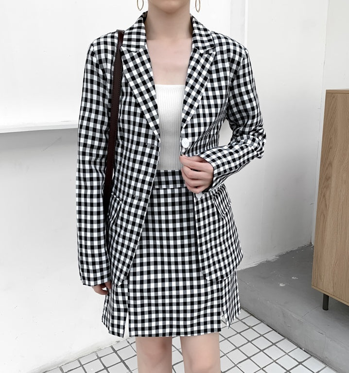 Plaid suit skirt suit