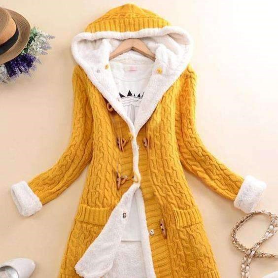 Jacket with hood and fleece winter sweater long sleeves