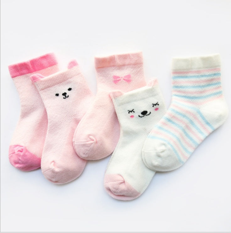 Children's Socks Pack of 5 Colors Breathable Summer Cotton Socks for Boys and Girls