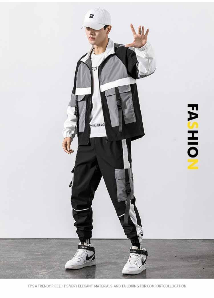 Spring And Autumn Sports Suit Street Trendy Boys Casual Workwear Jacket Multi-pocket Trousers Two-piece Set