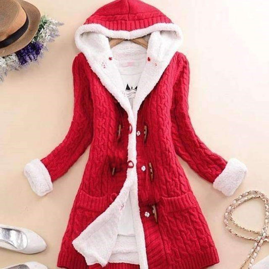 Jacket with hood and fleece winter sweater long sleeves