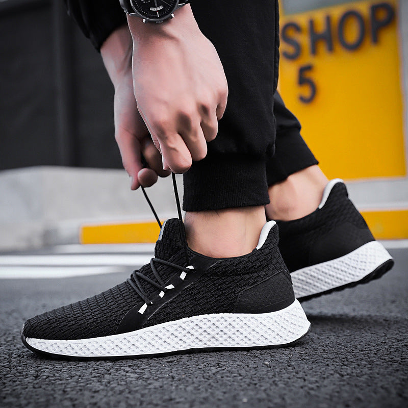 Spring and autumn sneakers trend casual wholesale men's shoes flying woven padded lightweight running shoes