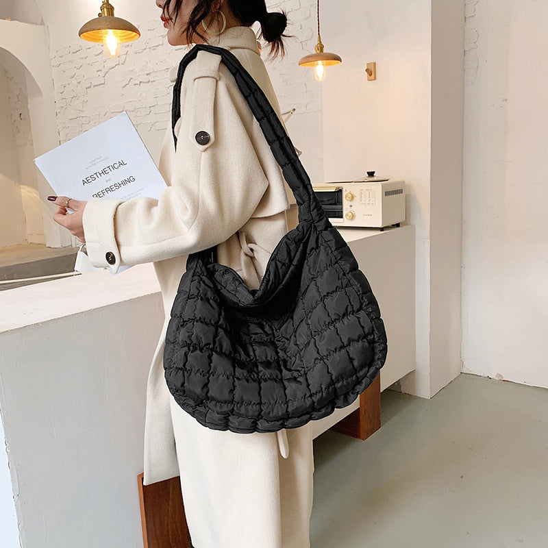 Single Shoulder Crossbody Autumn And Winter New Plaid Down Tote Bag