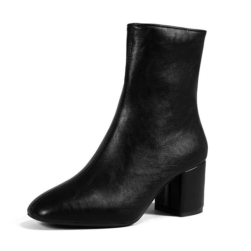 Chunky Heel Pointed Toe Boots With Side Zipper Fashion Mid-calf Boot For Women Shoes