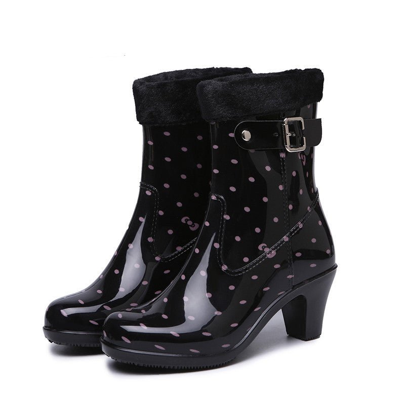 Fashion Buckle Rain Boots Female Mid-tube Non-slip Rubber Shoe Covers