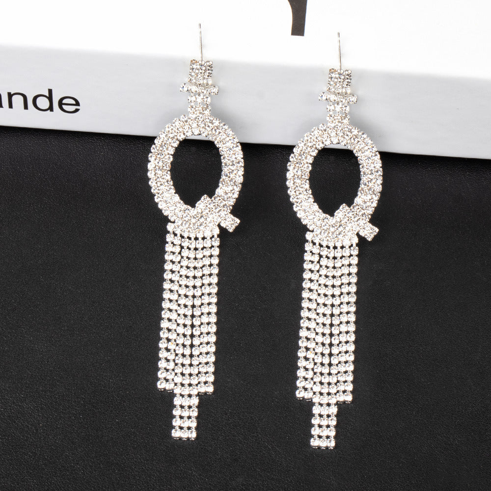 Fashion Jewelry 925 Silver Needle Ornaments Rhinestone Letter B Earrings Banquet Tassel Ear Ornaments Female