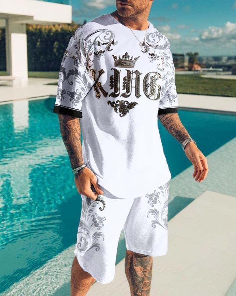 Printed Round Neck Sleeve Shorts Suit For Men