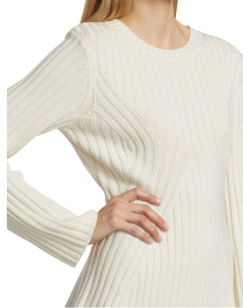 Women's Textured Round Neck Long Sleeve Slim Knit Dress Product information: Pattern: 3D effect Color: ivory white, black, dark gray Size: XS,S,M,L,XL Version: line A Style type: temperament commute Combination form: Single piece Popular elements: 3D/ster