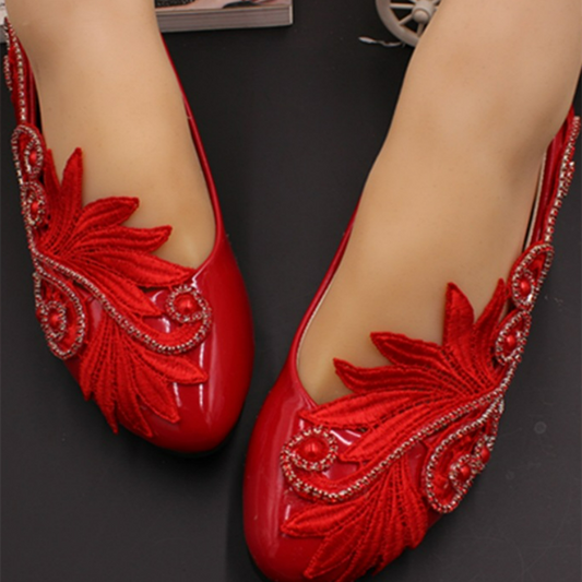 Bridal Red Flat Wedding Shoes Chinese Style