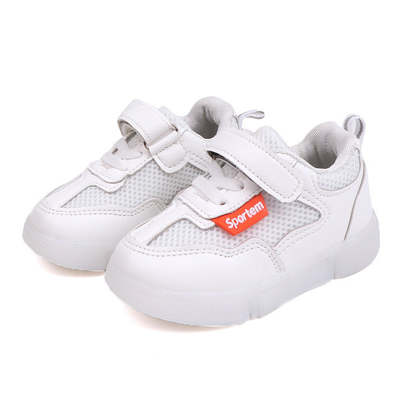 Colorful Luminous Leather Sneakers, LED Flashlight White Shoes, Mesh Breathable Sneakers