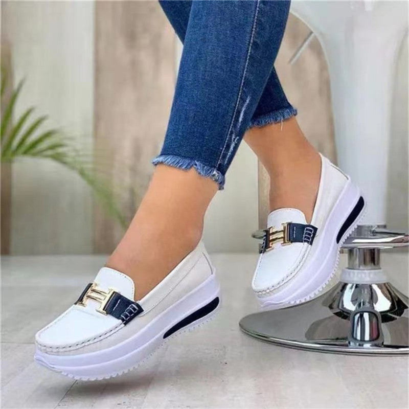 Pure Color Low-top Casual Round Toe Platform Shoes