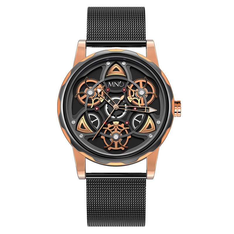 Black Gold Trend Three Dimensional Watch Personality Gear Gyro Season To Run Watch Men