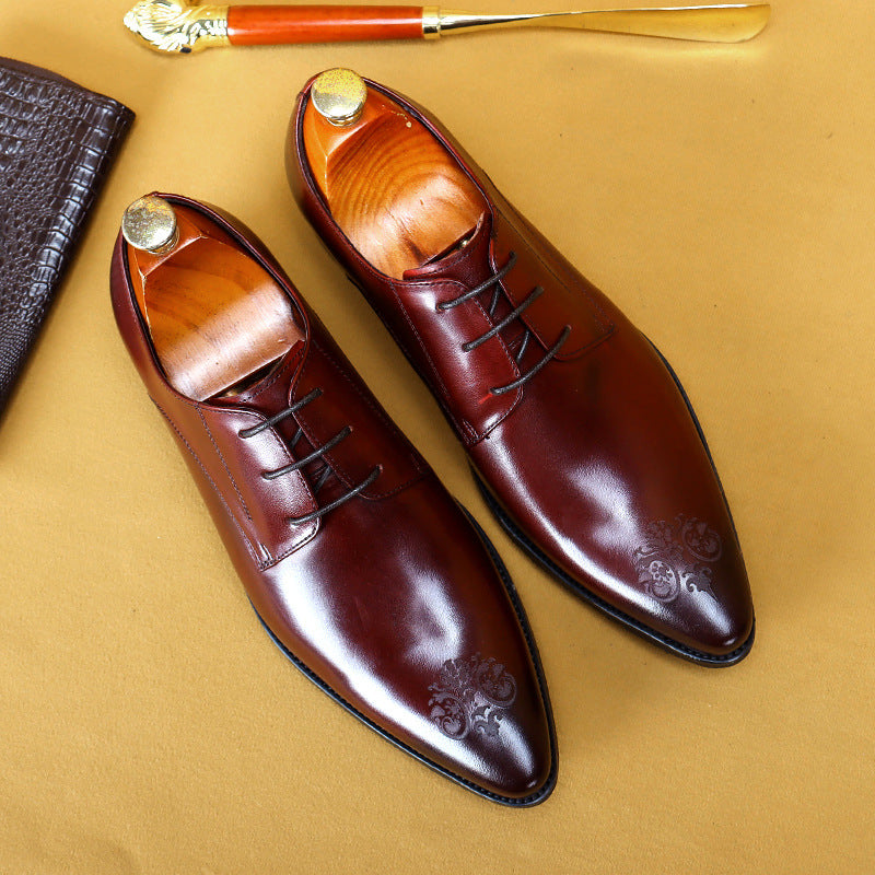 Men's Breathable Leather Pointed Carved Business Formal Wear Leather Shoes