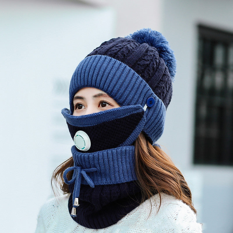 Korean version of matching color neck mask knitted cap