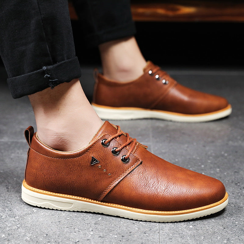 Men's Casual All-match Black Leather Waterproof Shoes