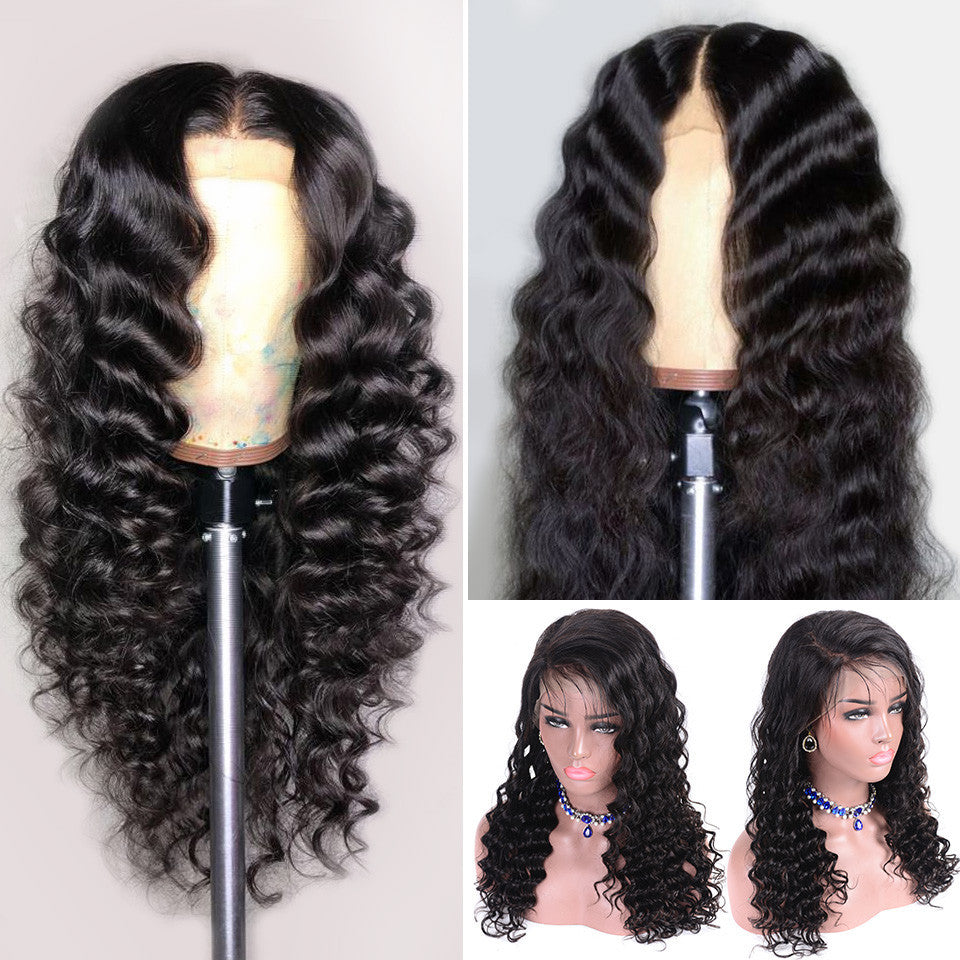 Chemical fiber front lace black small curly wig