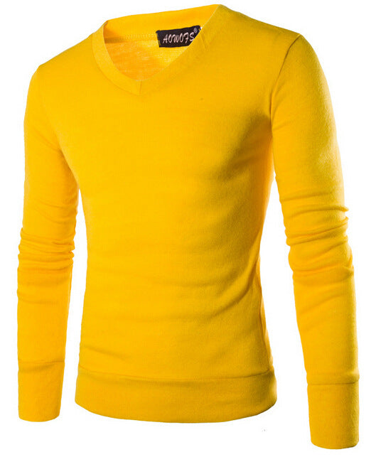 Men's Bottoming Shirt Trend Solid Color Rabbit Plush Men's V-neck Sweater