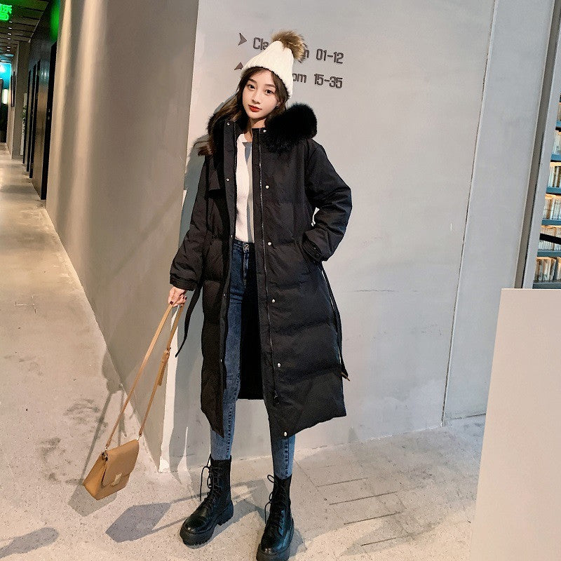 Hooded slim-fit large fur collar down jacket