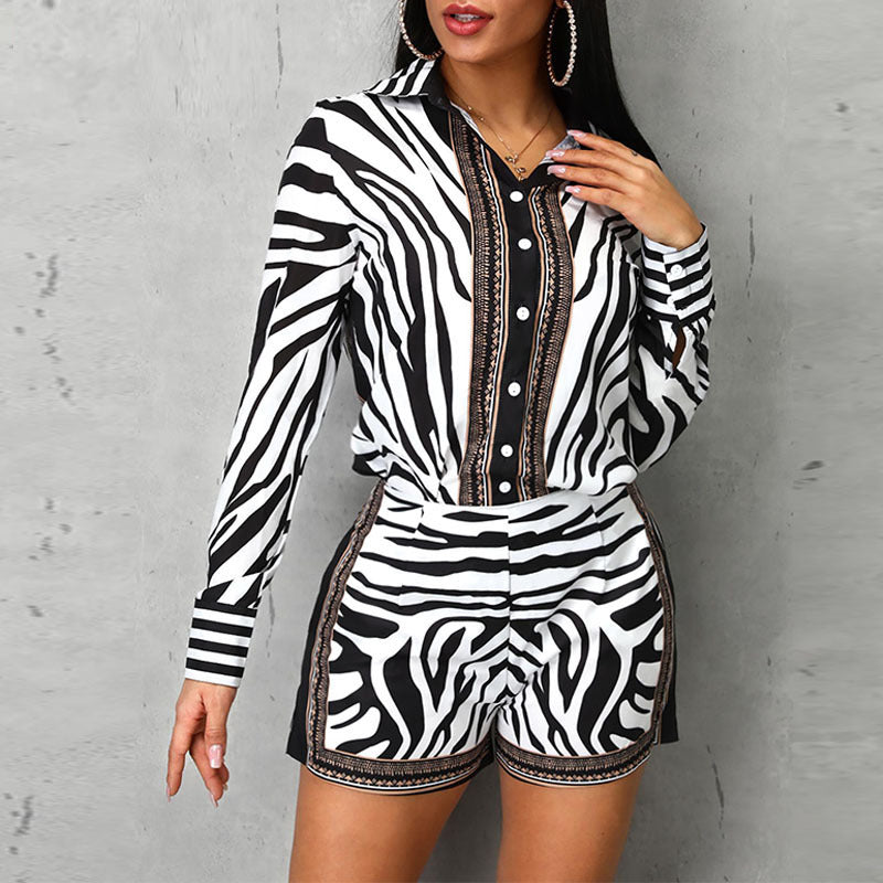 Zebra animal print shirt + shorts suit set