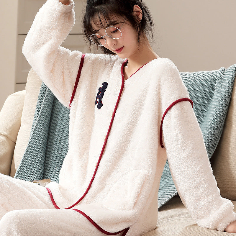 New Flannel Pajamas Women's Long Sleeve Fleece-lined Cartoon