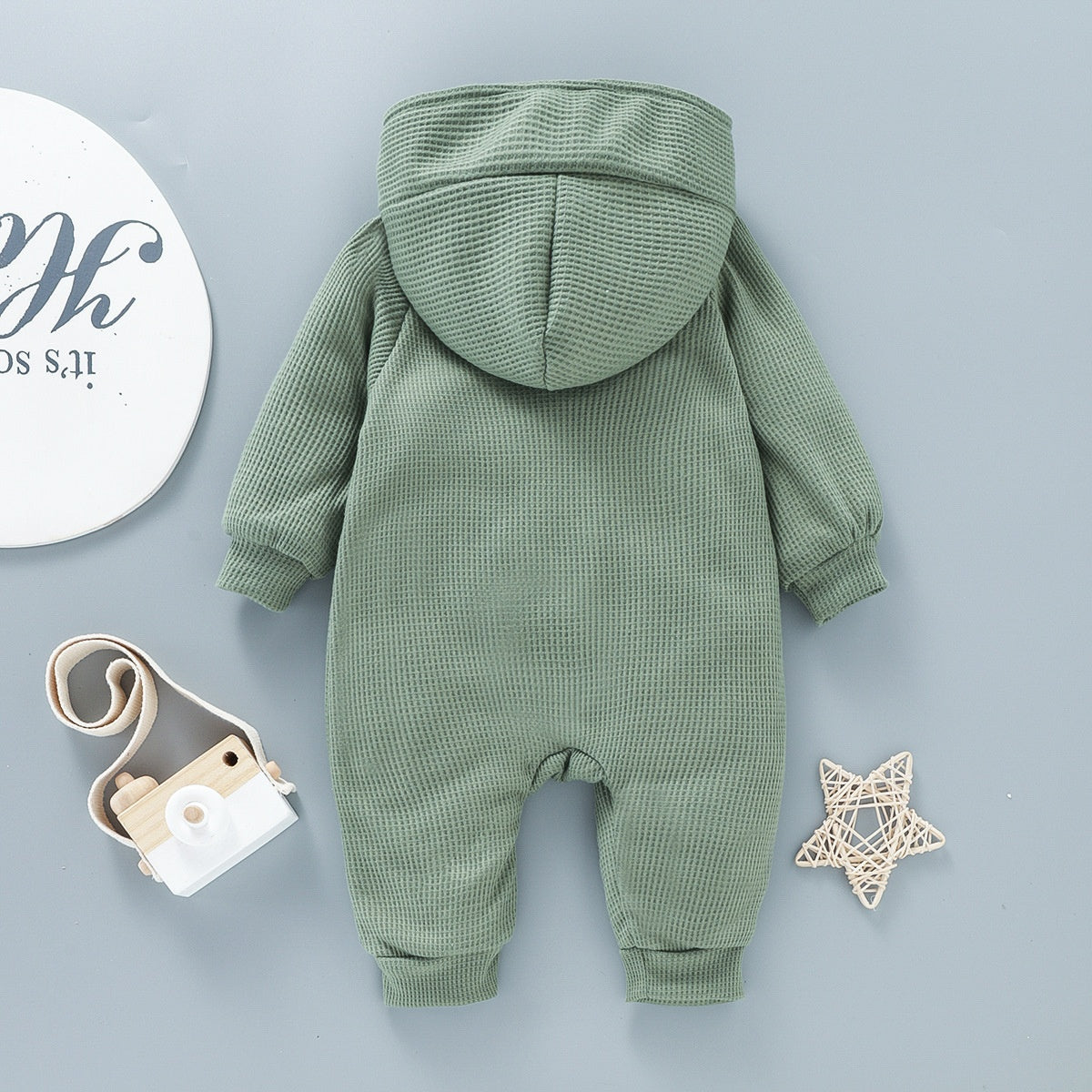 Baby Solid Color Hooded Long Sleeved Button Up Crawling Suit