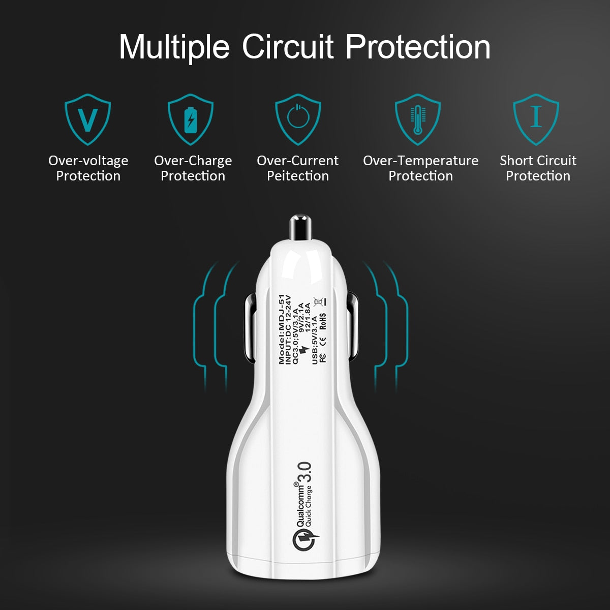 Quick Charge 3.0 Autoladegerät für Mobiltelefon Dual USB Autoladegerät Qualcomm Qc 3.0 Schnellladeadapter Mini USB Autoladegerät