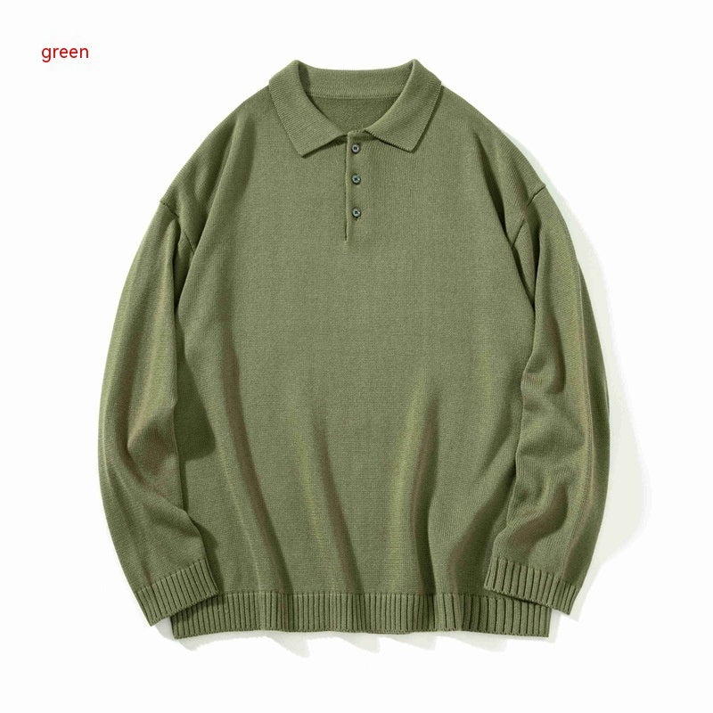 Japanese-style Retro Basic Polo Collar Sweater Loose All-matching