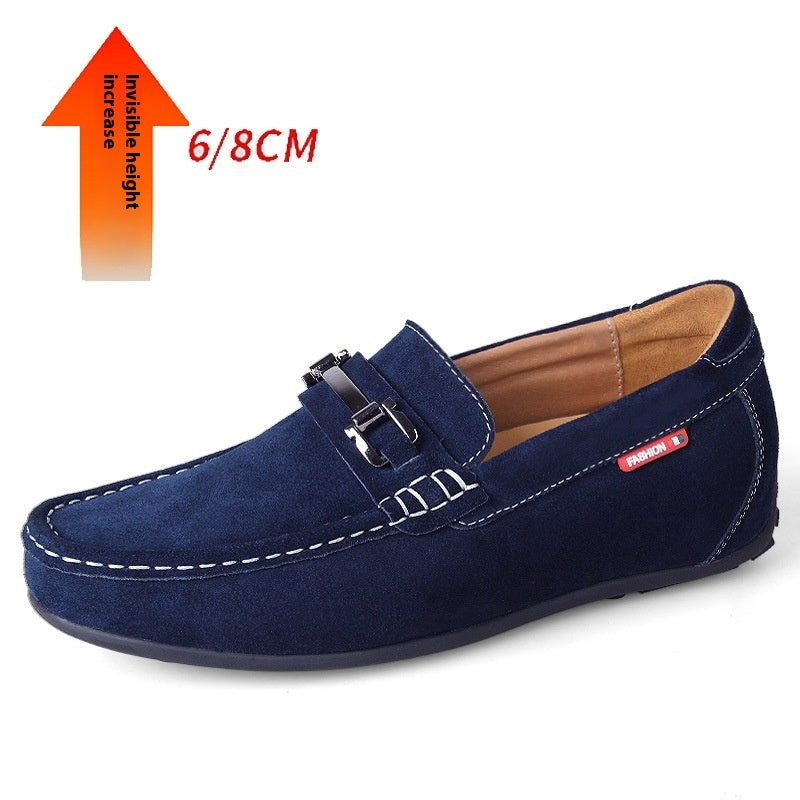 Matte Suede Cowhide Invisible Height Increasing Insole 8CM Men's Lazy Daily Driving Shoes