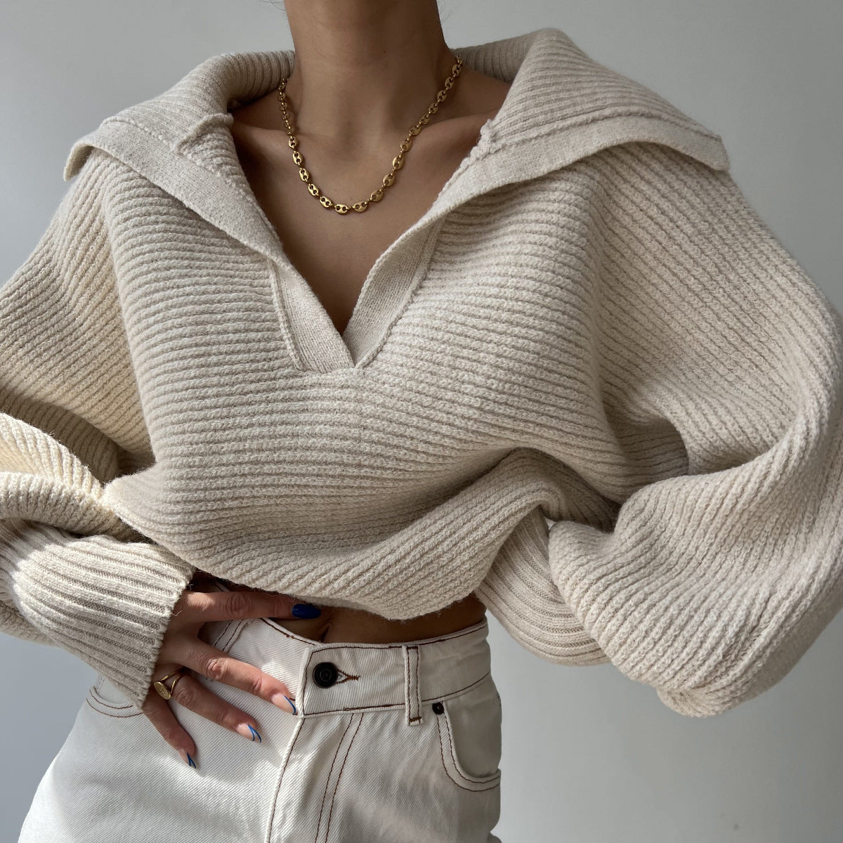 Spring And Autumn New Lapel Pullover Women's Sweater