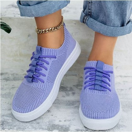 Candy-colored Flying Woven Flat Large Size Women's Casual Shoes