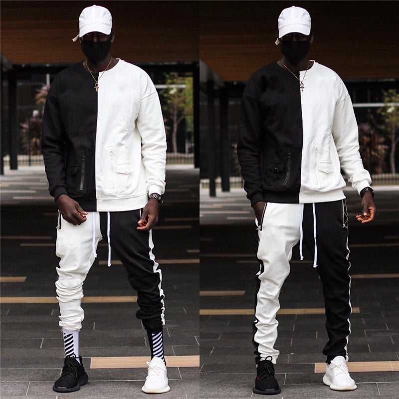 Contrasting Color Matching Fashion Sports Sweatshirt Sweatpants