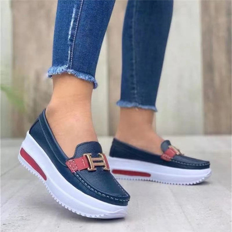 Pure Color Low-top Casual Round Toe Platform Shoes