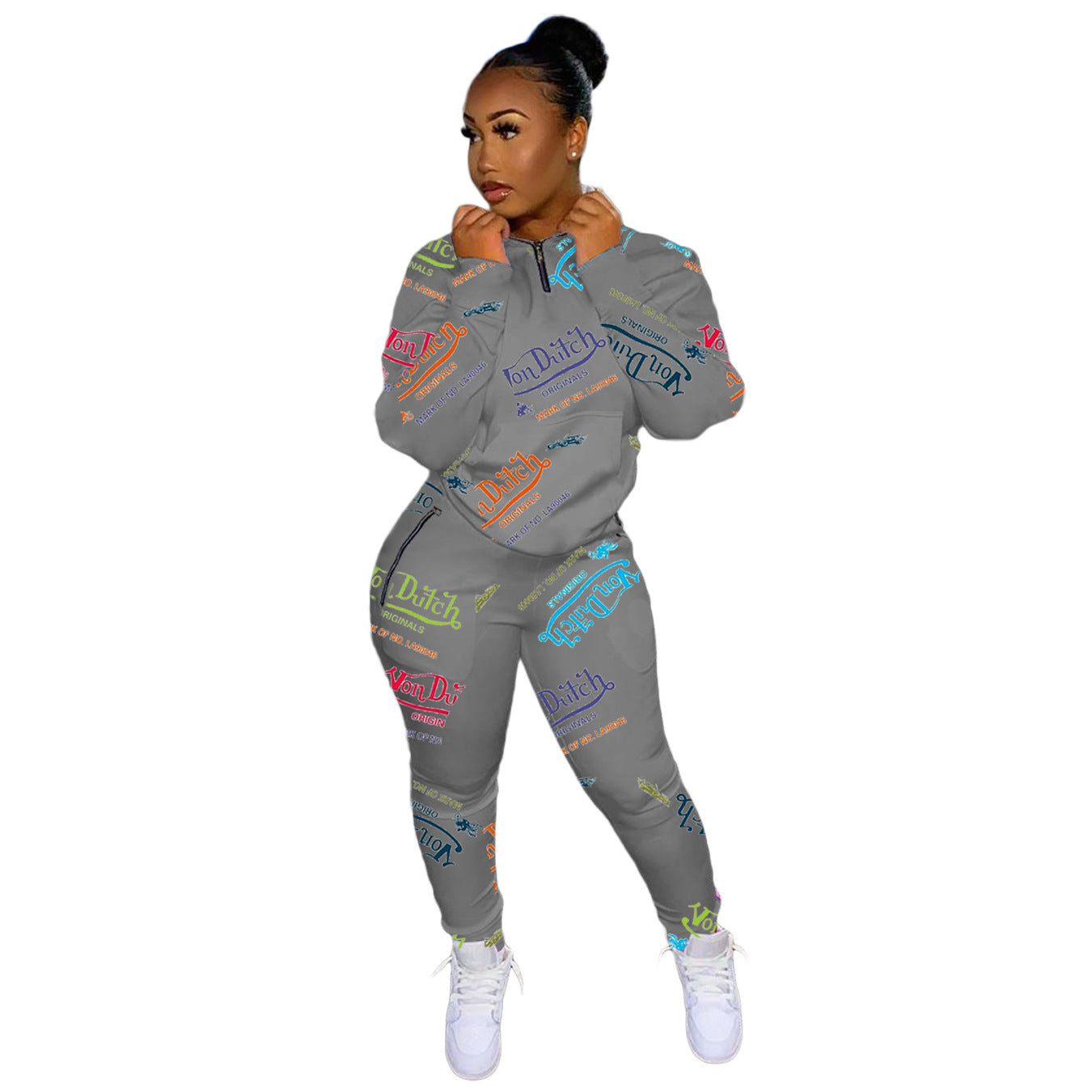 Fashion Digital Printed Letter Sweatshirt Sports Suit