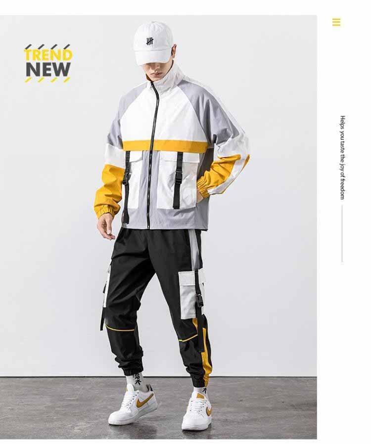 Spring And Autumn Sports Suit Street Trendy Boys Casual Workwear Jacket Multi-pocket Trousers Two-piece Set