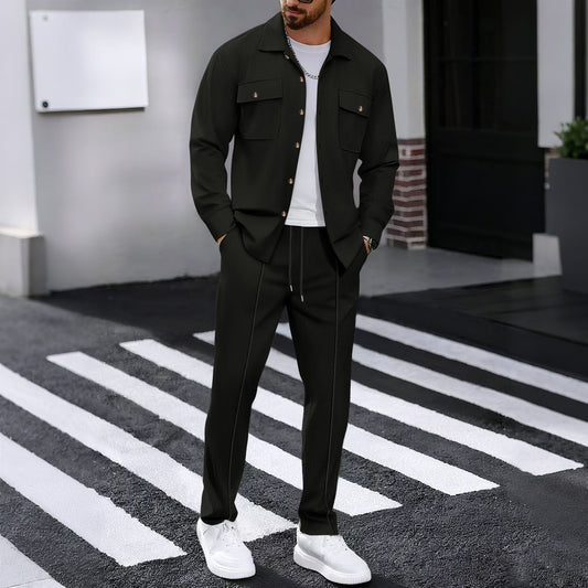 Autumn New Waffle Long-sleeved Trousers Two-piece Set Cardigan Shirt Suit