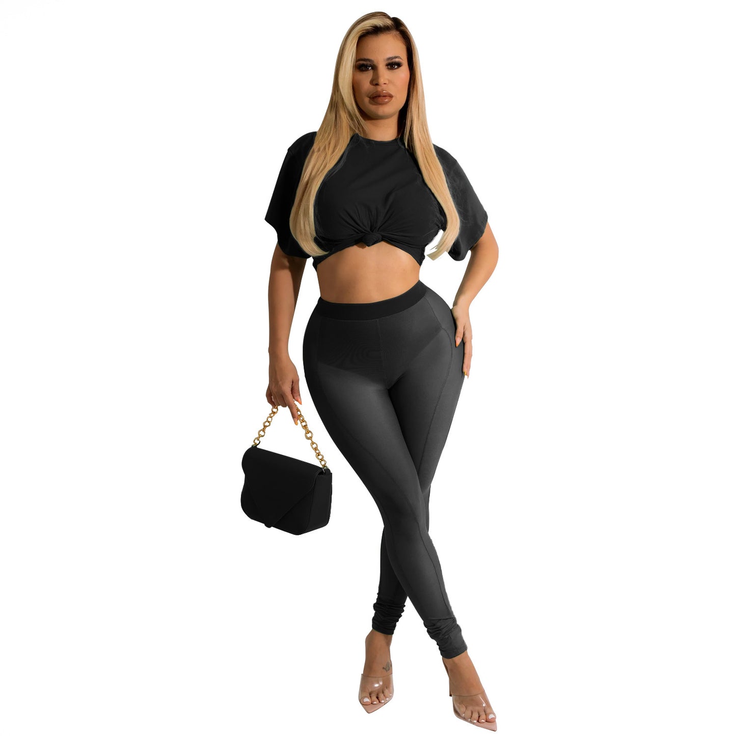 Women's T-Shirt Mesh Sheer Two-Piece Pants Set