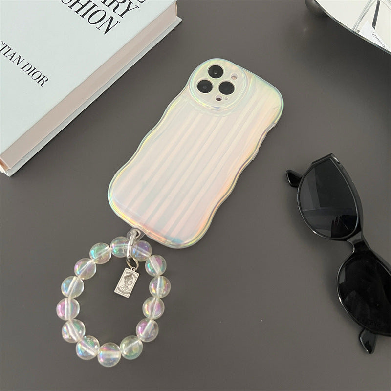 Laser Wave Silicone Phone Case Gradient Laser Stripes Bracelet Case For IPhone 14 13 12 11 Pro Max Plus Bead Chain