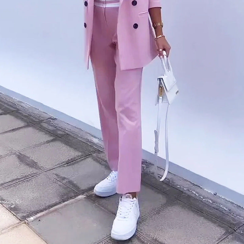 Fashion Commuter Solid Color Casual Two-piece Suit Women